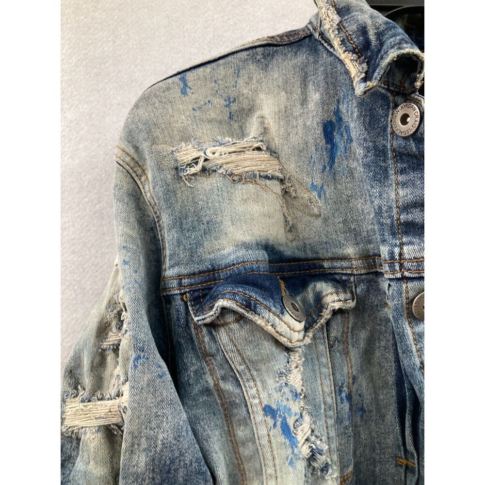 Jordan Craig Legacy Edition Men's X-Large Distressed Denim Jacket Blue Ripped - Picture 6 of 11